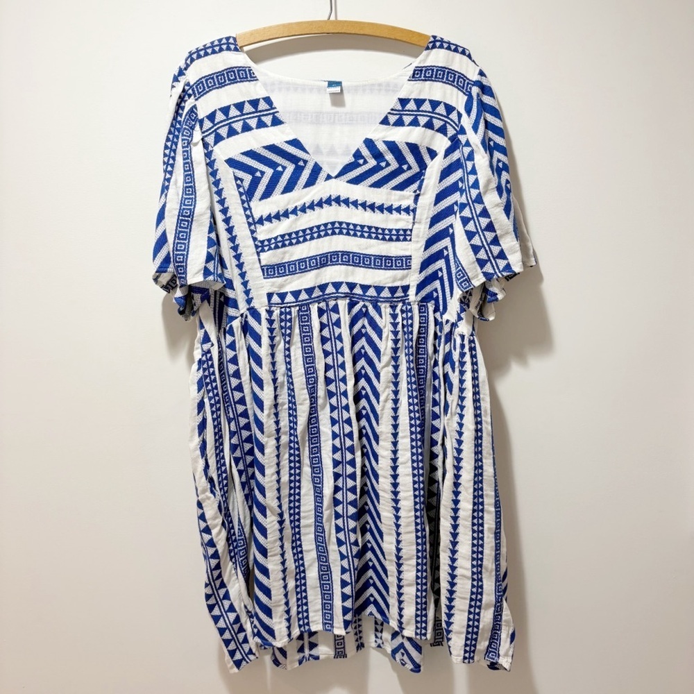 Old Navy Viral V-Neck Mini Swing Dress Blue Embroidered Tanzanite Size XL - Picture 2 of 16